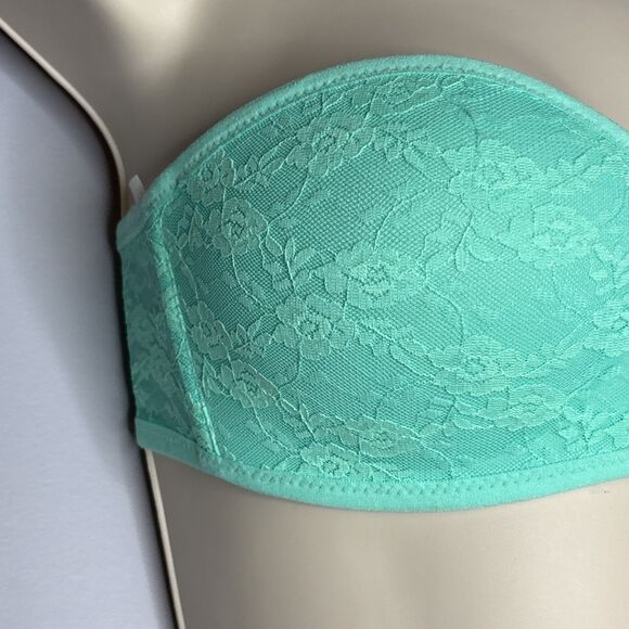 PINK Victoria’s Secret Teal Small Lace Bandeau Bra - Picture 2 of 9